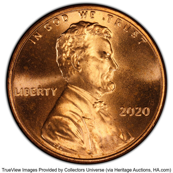 image for: 2020 1C Lincoln Cent Shield -- Struck Through Grease -- MS65 Red PCGS. PCGS Population: (82/412 and 1/3+)....