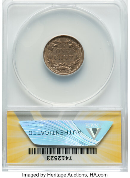 image for: 1858 Flying Eagle, Small Letters 1c ANACS AU50