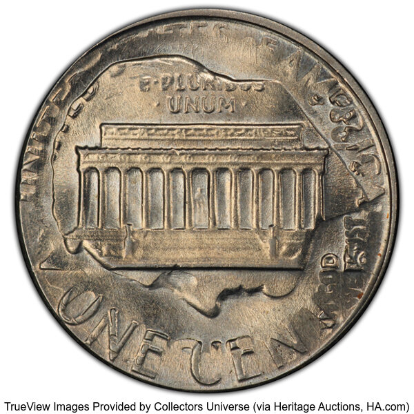 image for: 1980 Lincoln Cent -- Double Denomination on a Struck 1980-P Roosevelt Dime -- MS63 PCGS. ...