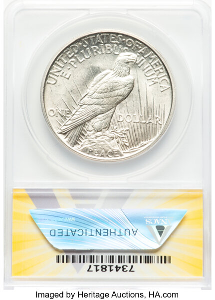 image for: 1921 Peace, High Relief $1  ANACS MS62