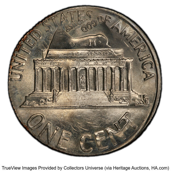 image for: 1973 1C Lincoln Cent -- Double Denomination On a Struck Roosevelt Dime -- MS65 PCGS....