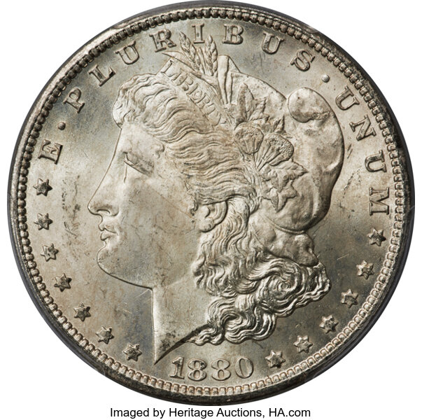 image for: 1880-CC $1 8/7, Reverse of 1878, VAM-7, MS66 PCGS. A Hit List 40 Variety....
