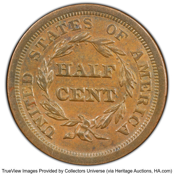 image for: 1851 1/2 C C-1, B-1, R.1, AU50 PCGS.  Mintage 147,672....