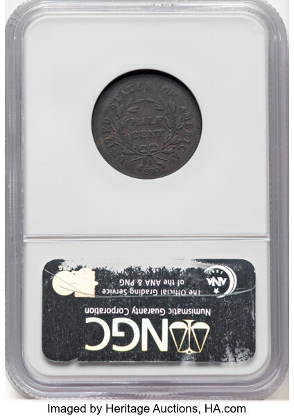 image for: 1795 1/2 C Plain Edge, No Pole, Thin Planchet, C-6a, B-6a, R.2, Fine 12 NGC. CAC. NGC Census: (5/17)....