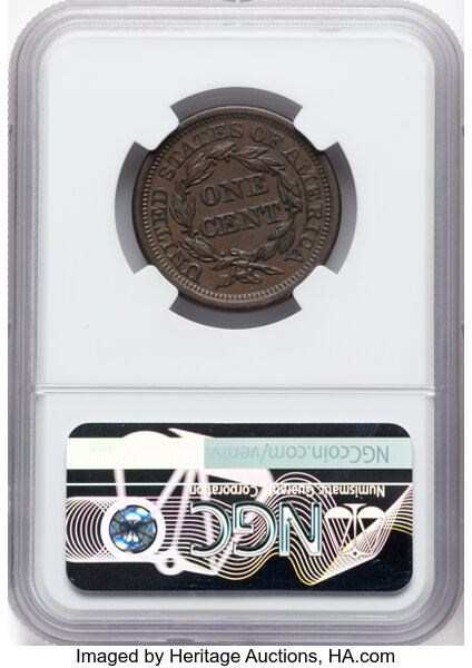 image for: 1855 Knob on Ear, N-9 1c NGC MS62 BN