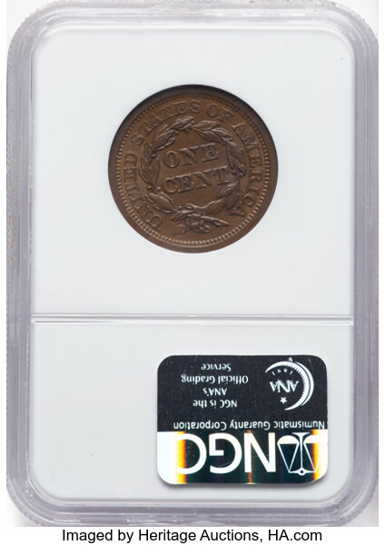 image for: 1857 Large Date, N-1 1c NGC MS63 BN