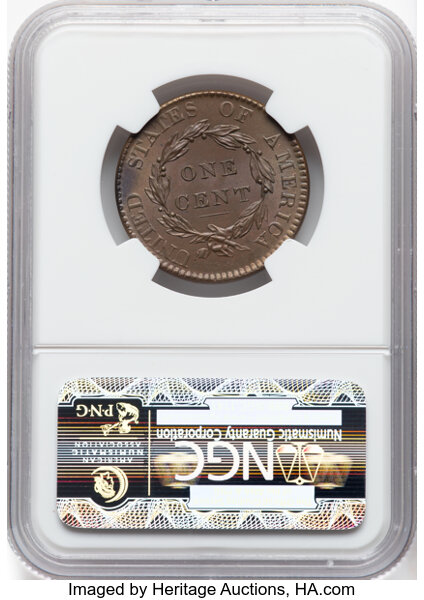 image for: 1820 Large Date, N-13 1c NGC MS64 BN CAC