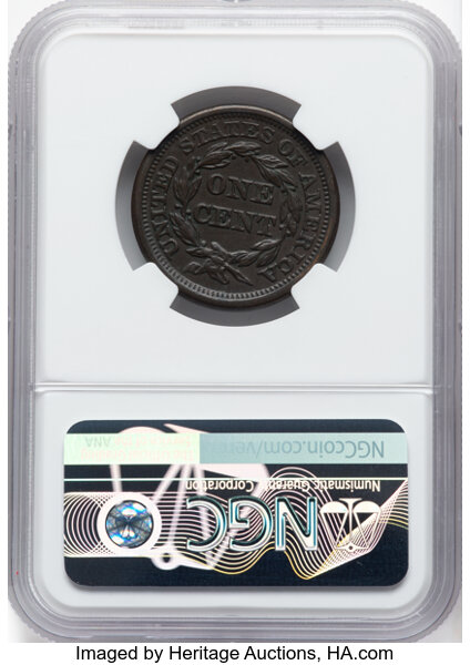 image for: 1857 Small Date, N-2 1c NGC AU55 BN