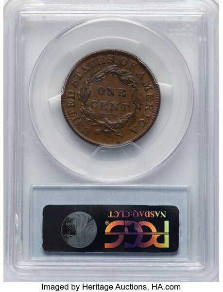 image for: 1834 Small 8, Large Stars, Medium Letters 1c PCGS MS62 BN CAC