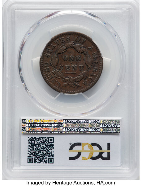 image for: 1834 Small 8, Large Stars, Medium Letters 1c PCGS VF35 BN