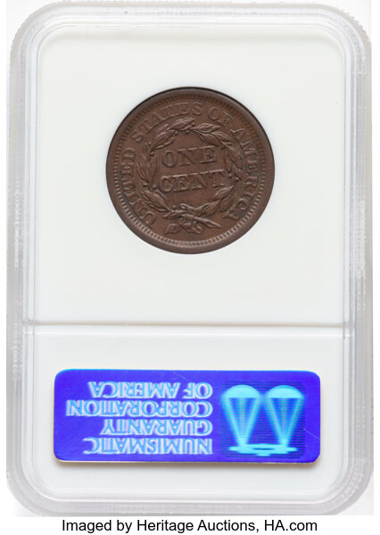 image for: 1855 Knob on Ear, N-9 1c NGC MS64 BN
