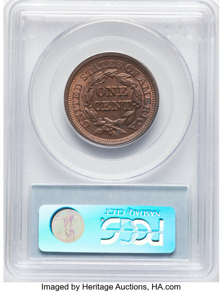 image for: 1855 Upright 55, N-4 1c PCGS MS64 RB CAC