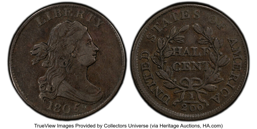 image for: 1805 1/2 C Large 5, Stems, C-4, B-4, R.2, XF45 PCGS....