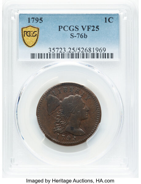 image for: 1795 Plain Edge, S-76b  1c PCGS VF25 BN
