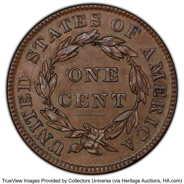 image for: 1836 N-3 1c PCGS MS62 BN CAC