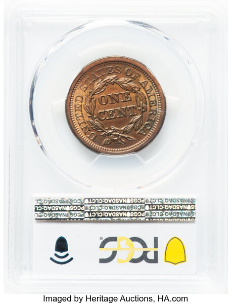 image for: 1855 Upright 55, N-4 1c PCGS MS64 BN