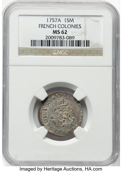 image for: 1757-A French Colonies Sou Marque MS62 NGC. NGC Census: (2/1)....