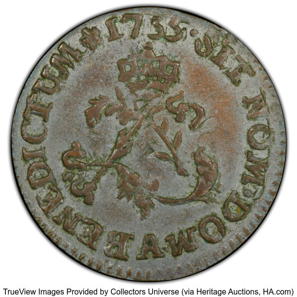 image for: 1755-A French Colonies Sou Marque AU55 PCGS. Vlack-35a, R.4. PCGS Population: (29/30 and 0/0+)....