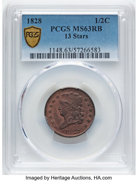 image for: 1828 13 Stars, C-3 1/2c PCGS MS63 RB