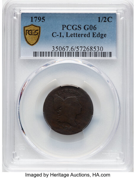 image for: 1795 1/2 C Lettered Edge, C-1, B-1, R.2, Good 6 PCGS. PCGS Population: (2/23 and 0/1+).  Mintage 139,690....