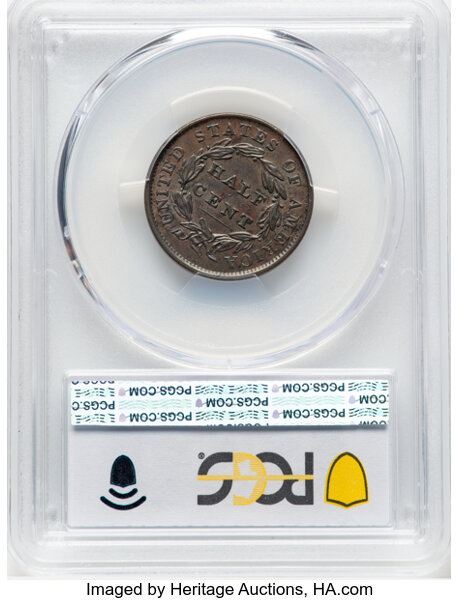 image for: 1835 1/2 C C-1, B-1, R.1, AU58 PCGS.  Mintage 398,000....