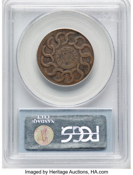 image for: 1787 4 Cinquefoils, STATES UNITED, Newman 9-P Fugio 1c PCGS VF25 BN