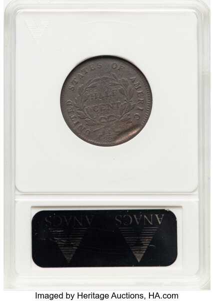 image for: 1800 1/2 C C-1, B-1, R.1 -- On a Cut Down 1798 Cent -- Good 4 ANACS. Housed in a small-sized holder.  Mintage 202,908....