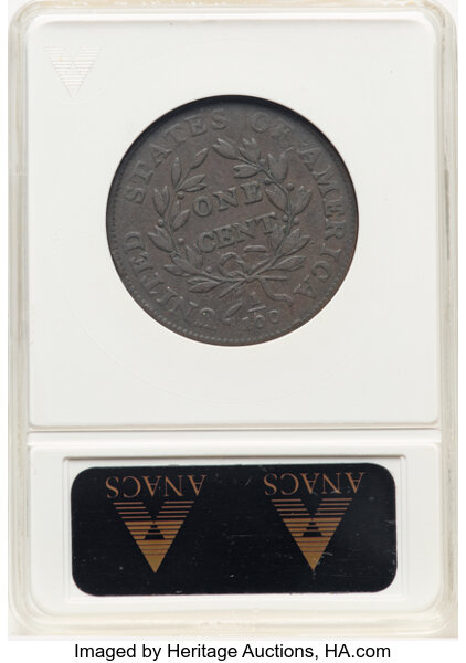 image for: 1798 1C First Hair Style, S-169, B-28, R.3, VF20 ANACS. Housed in a small-sized holder. Mintage 1,841,745....