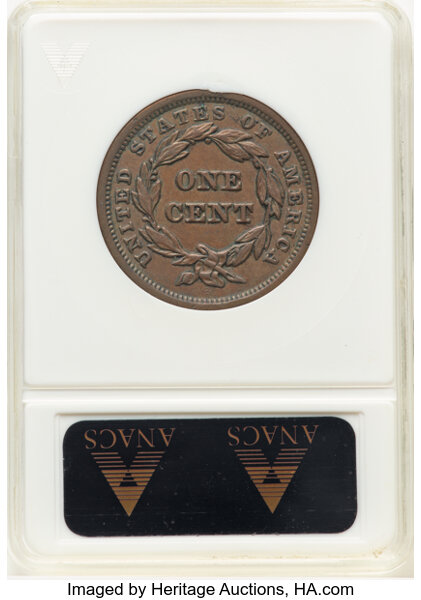 image for: 1842 Large Date, N-4 1c ANACS AU50 BN