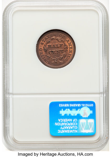 image for: 1854 1/2 C C-1, B-1, R.1, MS64 Red and Brown NGC. Mintage 55,358....