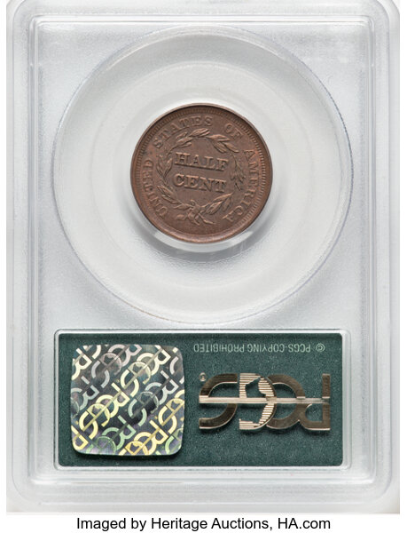 image for: 1856 1/2 C C-1, B-2a, R.1, MS60 Red and Brown PCGS. Housed in a Generation 3.1 green label holder. PCGS Population: (0/6). ...