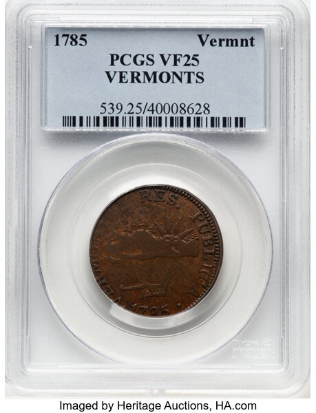 image for: 1785 Vermont Copper, VERMONTS, RR-3, Bressett 2-B, W-2010, R.5, VF25 PCGS. PCGS Population: (0/5)....