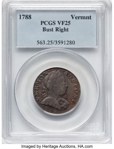 image for: 1788 Vermont Copper, Bust Right, RR-23, Bressett 10-O, W-2175, R.4, VF25 PCGS....