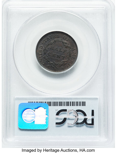 image for: 1809 1/2 C Circle in 0, C-4, B-1, R.3, AU53 PCGS.  Mintage 1,154,572....