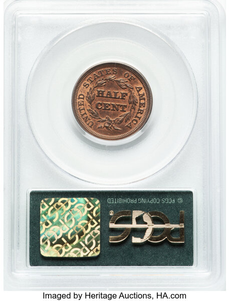 image for: 1853 1/2 C C-1, B-1, R.1, MS63 Red and Brown PCGS. Housed in a Generation 3.1 green holder. PCGS Population: (19/40). CDN: ...