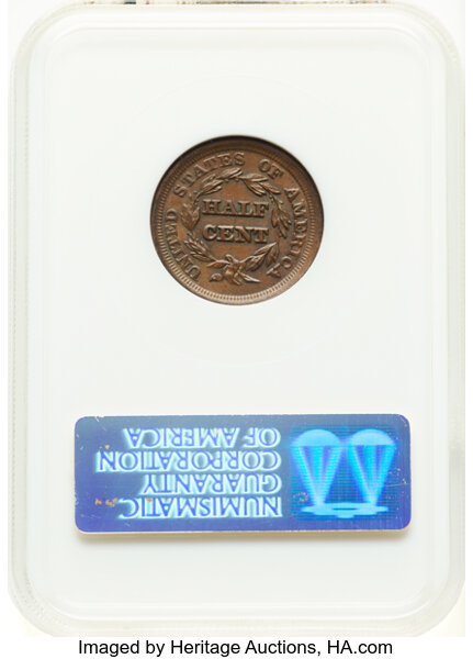 image for: 1853 C-1 1/2c NGC MS63 BN CAC