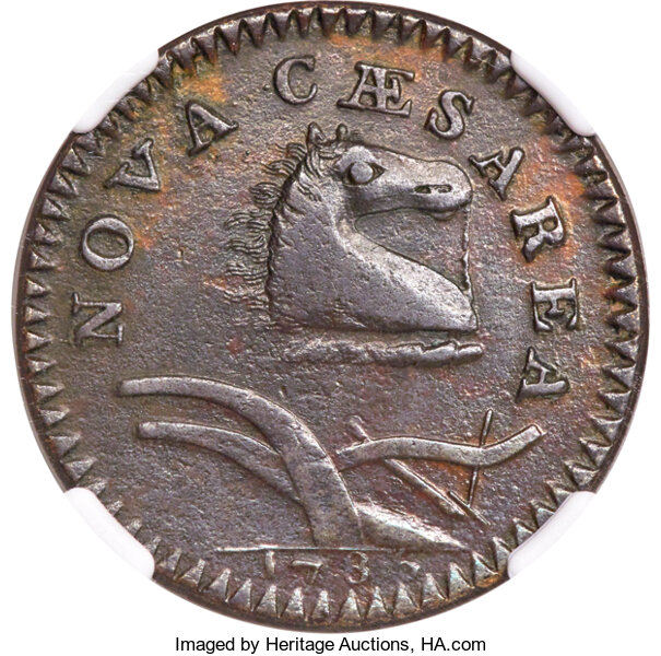 image for: 1786 New Jersey Copper, Bridle, Wide Shield, M. 18-M, W-4890, R.2, AU53 NGC....