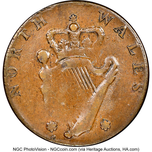 image for: (1795) 1/2 P Washington North Wales Halfpenny, Plain Edge, One Star at Each Side of Harp, XF45 NGC. Baker-34, W-11150, GW-51,...