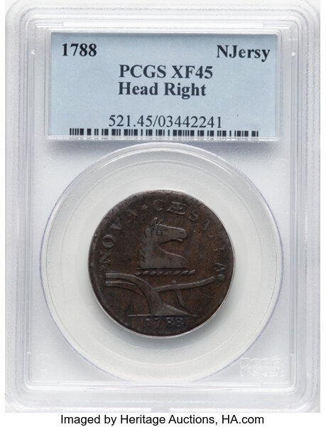image for: 1788 NJERSY New Jersey Copper, Head Right XF45 PCGS. PCGS Population: (8/8).  ...