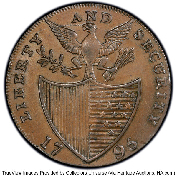 image for: 1795 Washington LIBERTY AND SECURITY, BIRMINGHAM Edge 1/2 P PCGS AU58 BN CAC