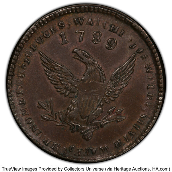 image for: 1789 Mott Token, Thick Planchet, Plain Edge MS62 Brown PCGS. Breen-1020, Rulau-E-NY-610, W-NY-820-10a. PCGS Population: (15/...