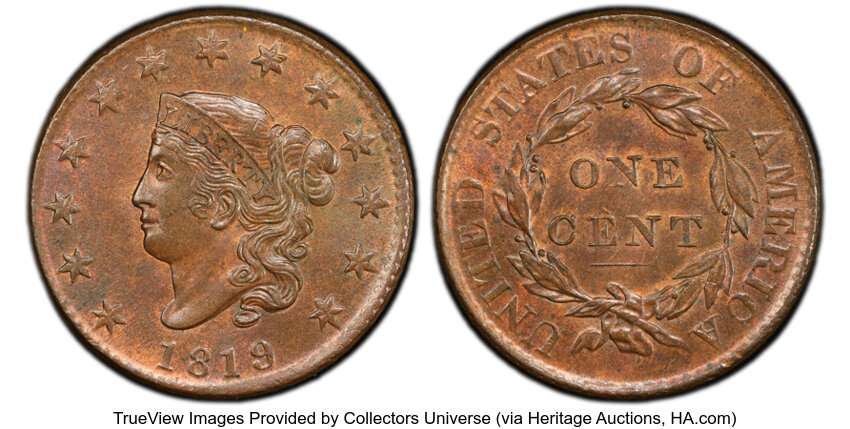 image for: 1819 1C Small Date, N-8, R.1, MS63 Brown PCGS....