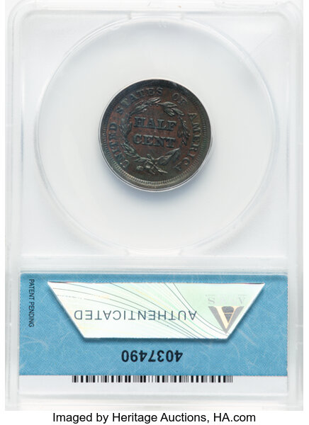 image for: 1855 1/2 C C-1, B-1, R.1, MS62 Brown ANACS.  ...