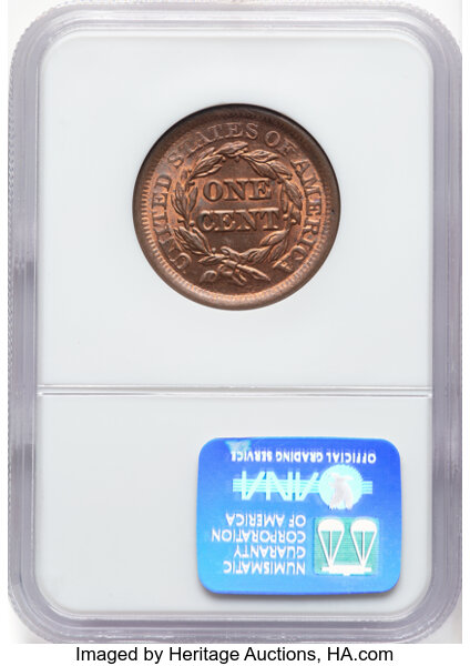 image for: 1853 N-13 1c NGC MS63 RB CAC