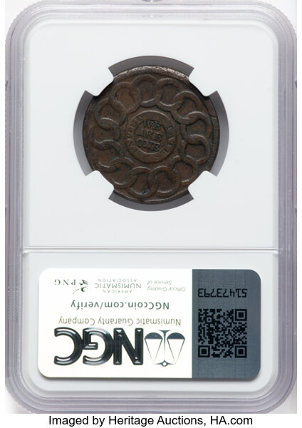 image for: 1787 1C Fugio Cent, UNITED STATES, 4 Cinquefoils, N. 15-H, W-6890, R.4, XF40 NGC. ...