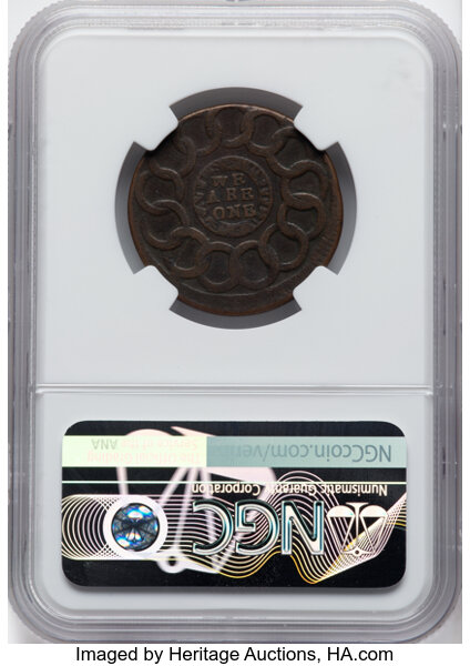image for: 1787 Fugio Cent, STATES UNITED, 4 Cinquefoils, Pointed Rays, N. 6-W, W-6730, R.4, VG8 NGC....