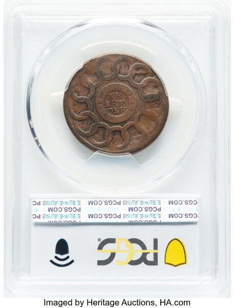 image for: 1787 Fugio Cent, STATES UNITED, 4 Cinquefoils, Pointed Rays, N. 12-U, W-6810, R.4, VF20 PCGS....