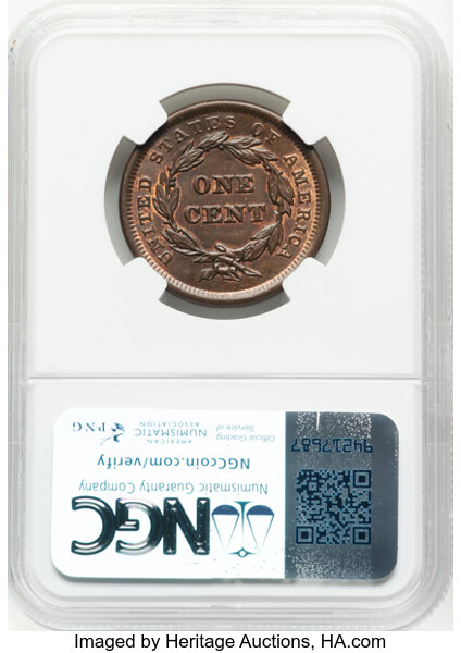 image for: 1842 Large Date, N-7 1c NGC MS64 BN