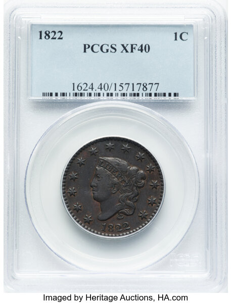 image for: 1822 1C N-2, R-3, XF40 PCGS. PCGS Population: (30/151).  Mintage 2,072,339....