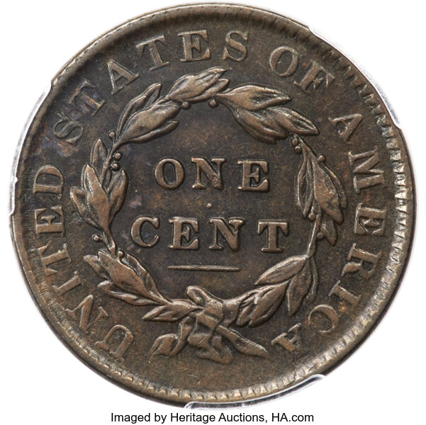 image for: 1834 Large 8, Large Stars, Medium Letters, N-5 1c PCGS VF35 BN